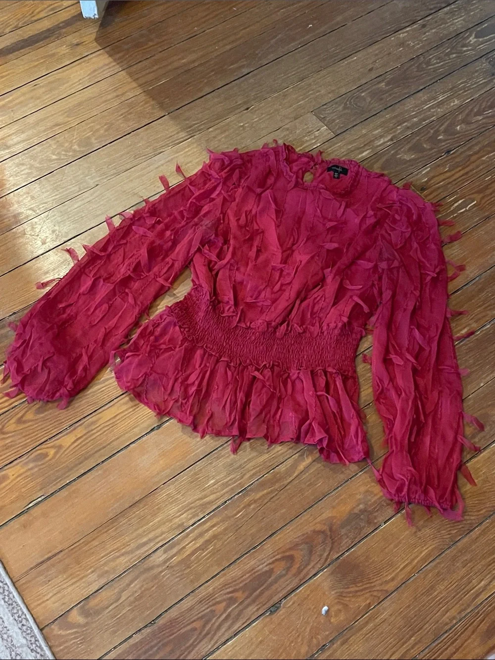OnTwelfth Crimson Ruffle-Smocked Peplum Blouse - Picture 2 of 5